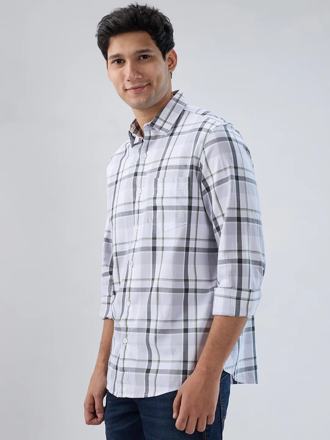 Men Shirt Check Green Regular Fit