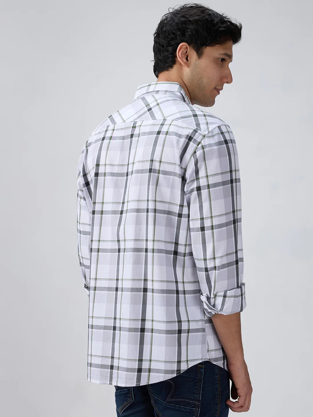 Men Shirt Check Green Regular Fit
