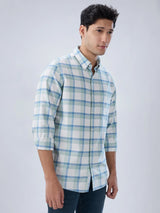 Men Shirt Check Blue Regular Fit