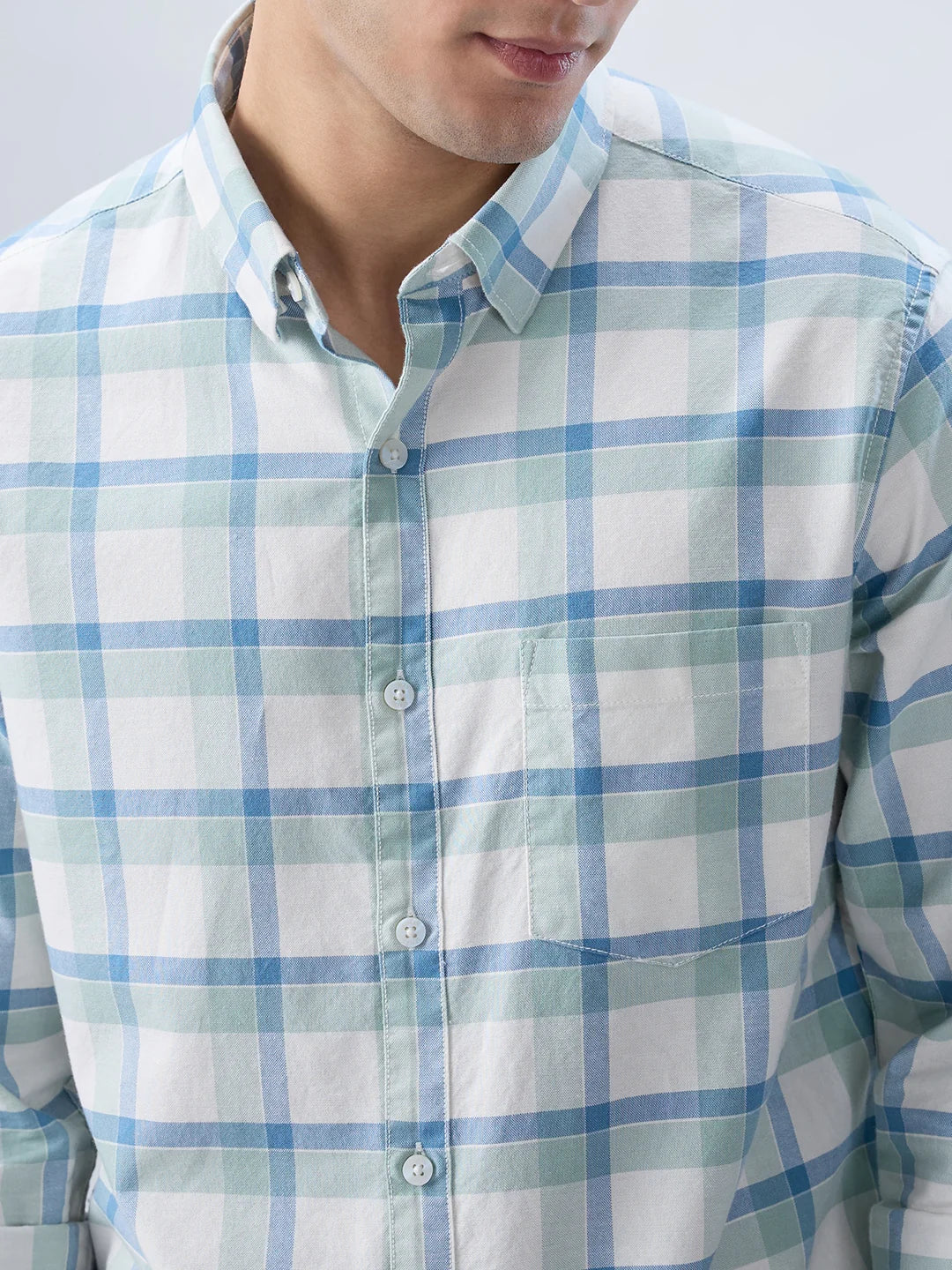 Men Shirt Check Blue Regular Fit