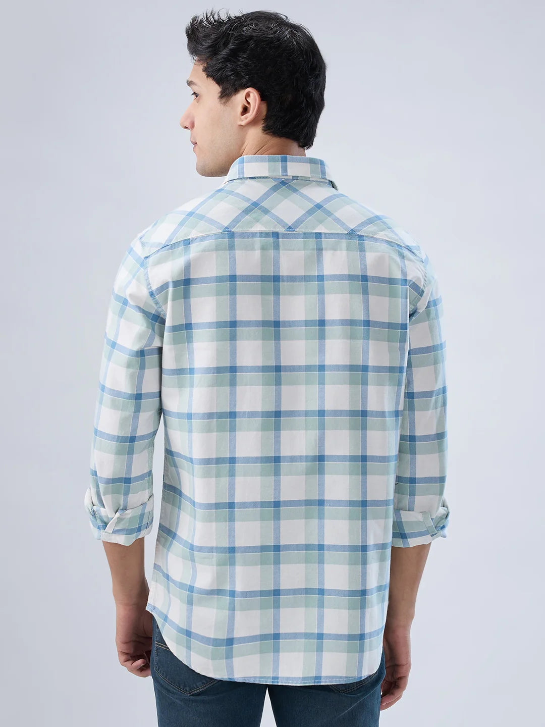 Men Shirt Check Blue Regular Fit