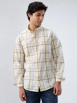 Men Shirt Check Beige Regular Fit