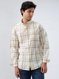 Men Shirt Check Beige Regular Fit