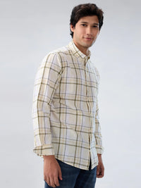 Men Shirt Check Beige Regular Fit