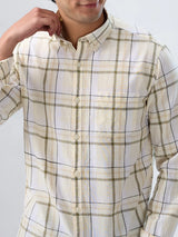 Men Shirt Check Beige Regular Fit