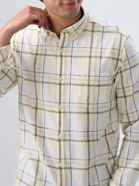 Men Shirt Check Beige Regular Fit