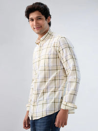 Men Shirt Check Beige Regular Fit