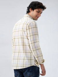 Men Shirt Check Beige Regular Fit