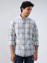 Men Shirt Check Grey Regular Fit