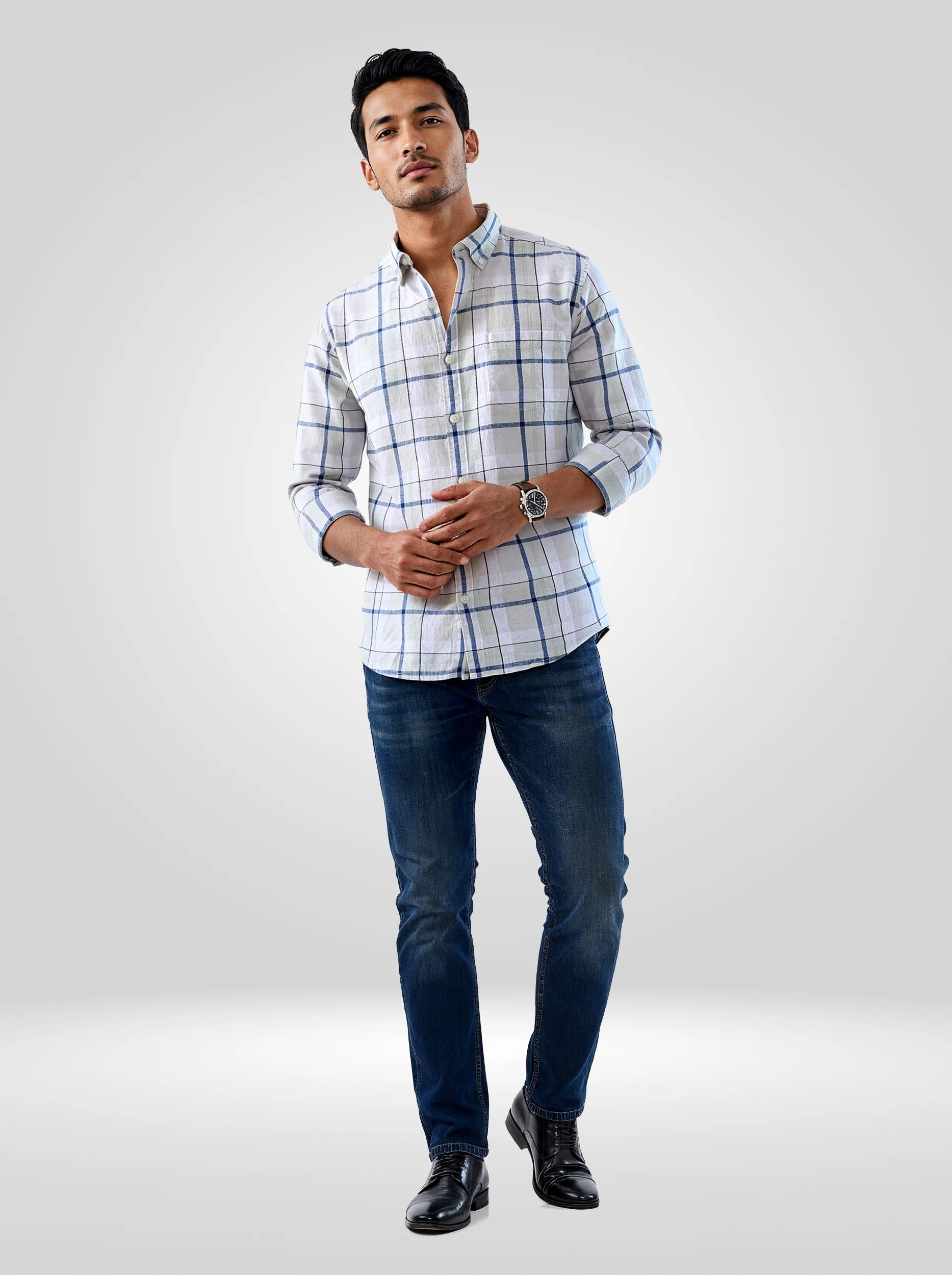 Men Grey Check Regular Fit Shirts