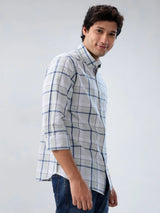 Men Shirt Check Grey Regular Fit