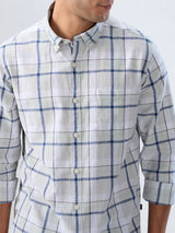 Men Shirt Check Grey Regular Fit