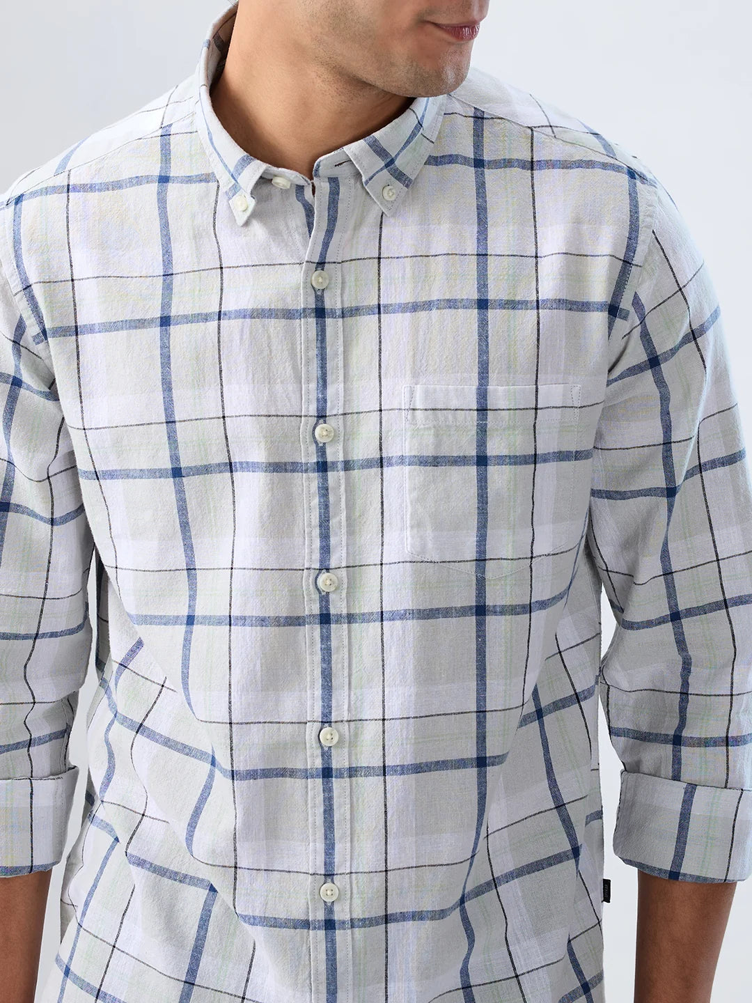 Men Shirt Check Grey Regular Fit
