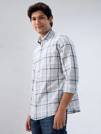 Men Shirt Check Grey Regular Fit
