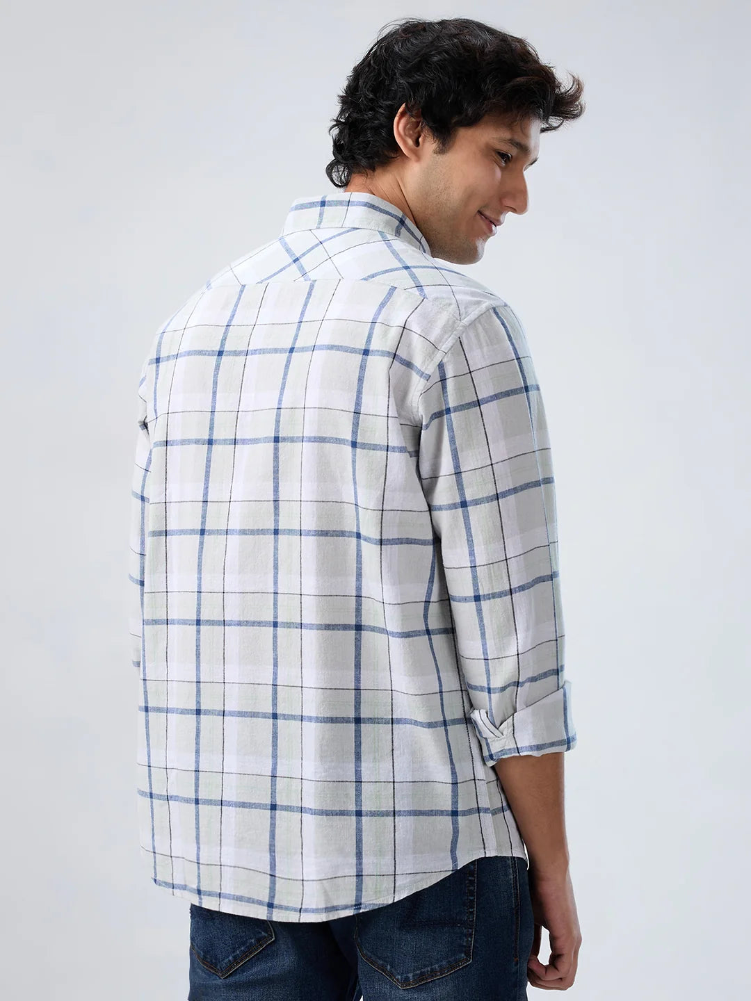 Men Shirt Check Grey Regular Fit