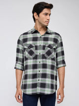 Men Shirt Check Green Regular Fit