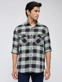 Men Shirt Check Green Regular Fit