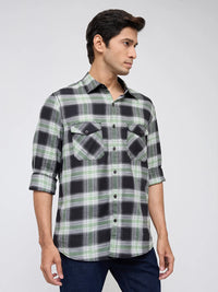 Men Shirt Check Green Regular Fit