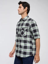 Men Shirt Check Green Regular Fit