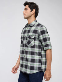 Men Shirt Check Green Regular Fit