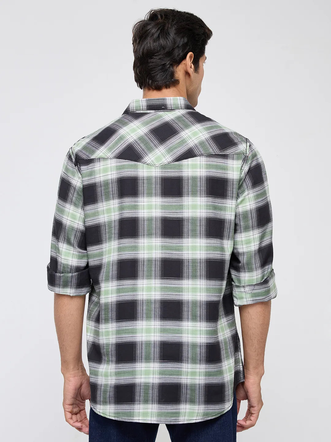 Men Shirt Check Green Regular Fit