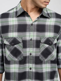 Men Shirt Check Green Regular Fit