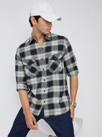 Men Shirt Check Green Regular Fit