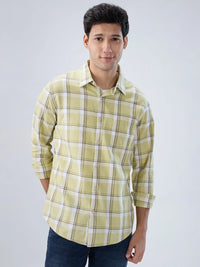 Men Shirt Check Green Regular Fit