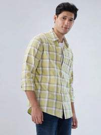 Men Shirt Check Green Regular Fit