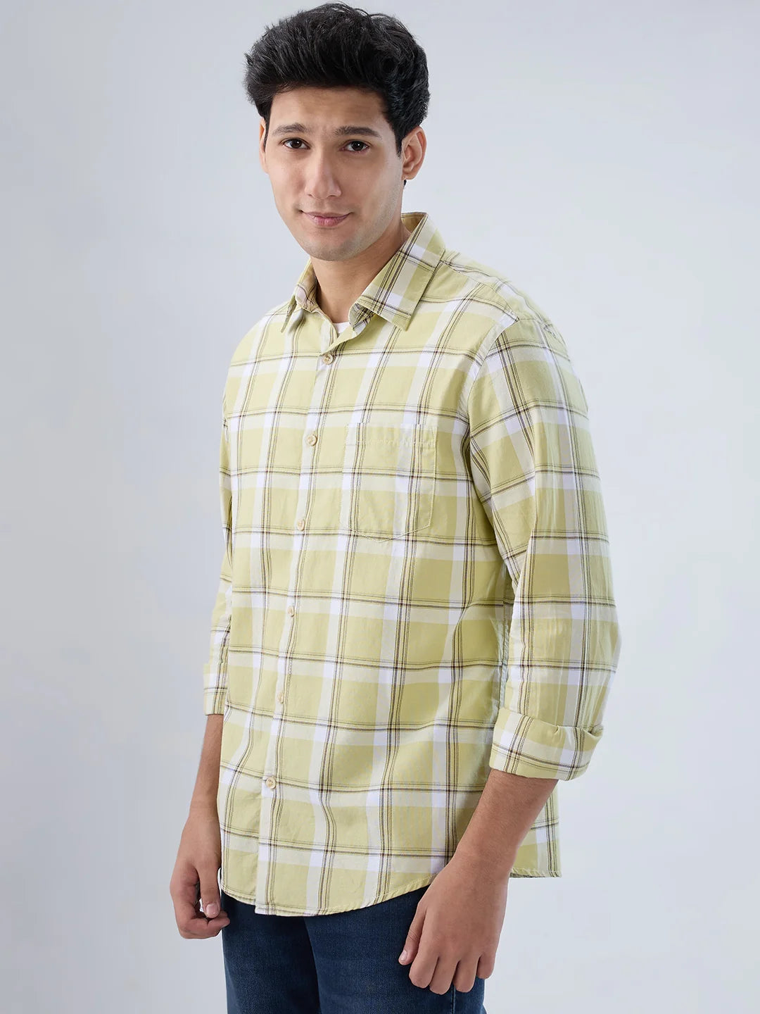 Men Shirt Check Green Regular Fit