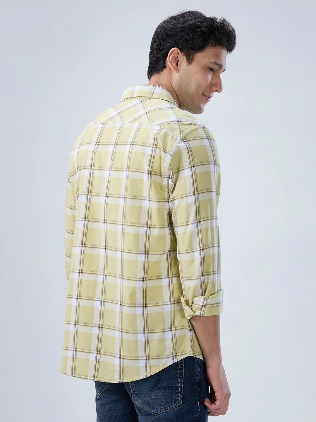 Men Shirt Check Green Regular Fit