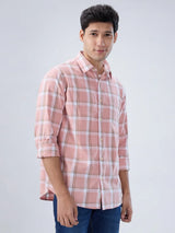 Men Shirt Check Pink Regular Fit