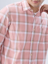 Men Shirt Check Pink Regular Fit
