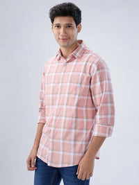 Men Shirt Check Pink Regular Fit