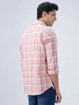 Men Shirt Check Pink Regular Fit