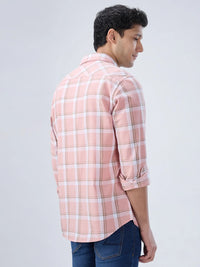 Men Shirt Check Pink Regular Fit