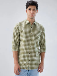 Men Shirt Check Green Regular Fit