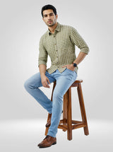 Men Shirt Check Green Regular Fit