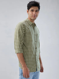 Men Shirt Check Green Regular Fit