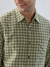 Men Shirt Check Green Regular Fit