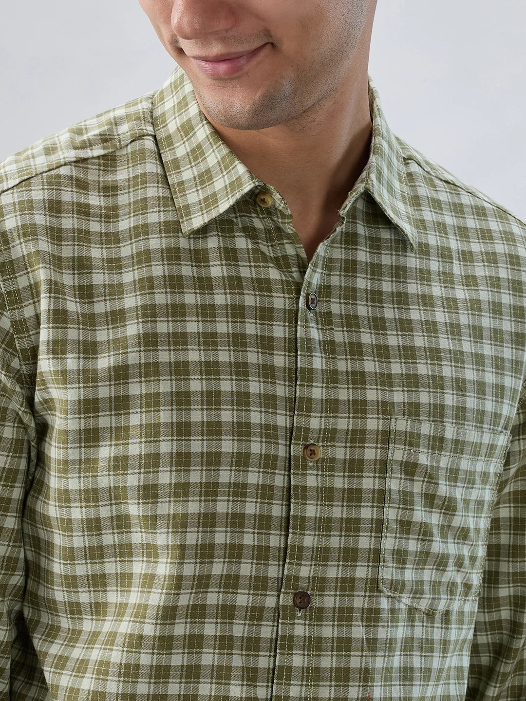 Men Shirt Check Green Regular Fit