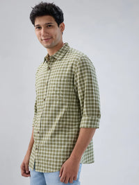 Men Shirt Check Green Regular Fit