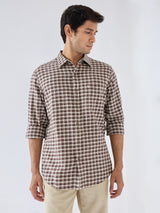 Men Shirt Check Brown Regular Fit