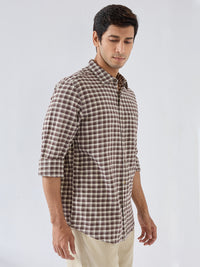 Men Shirt Check Brown Regular Fit