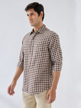Men Shirt Check Brown Regular Fit