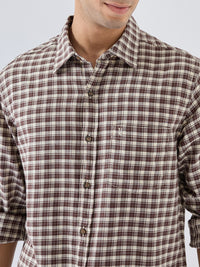 Men Shirt Check Brown Regular Fit