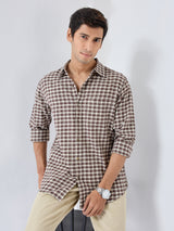 Men Shirt Check Brown Regular Fit