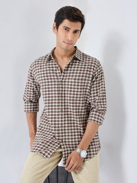 Men Shirt Check Brown Regular Fit