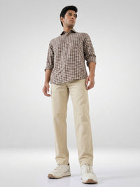 Men Shirt Check Brown Regular Fit