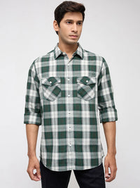 Men Shirt Check Green Regular Fit